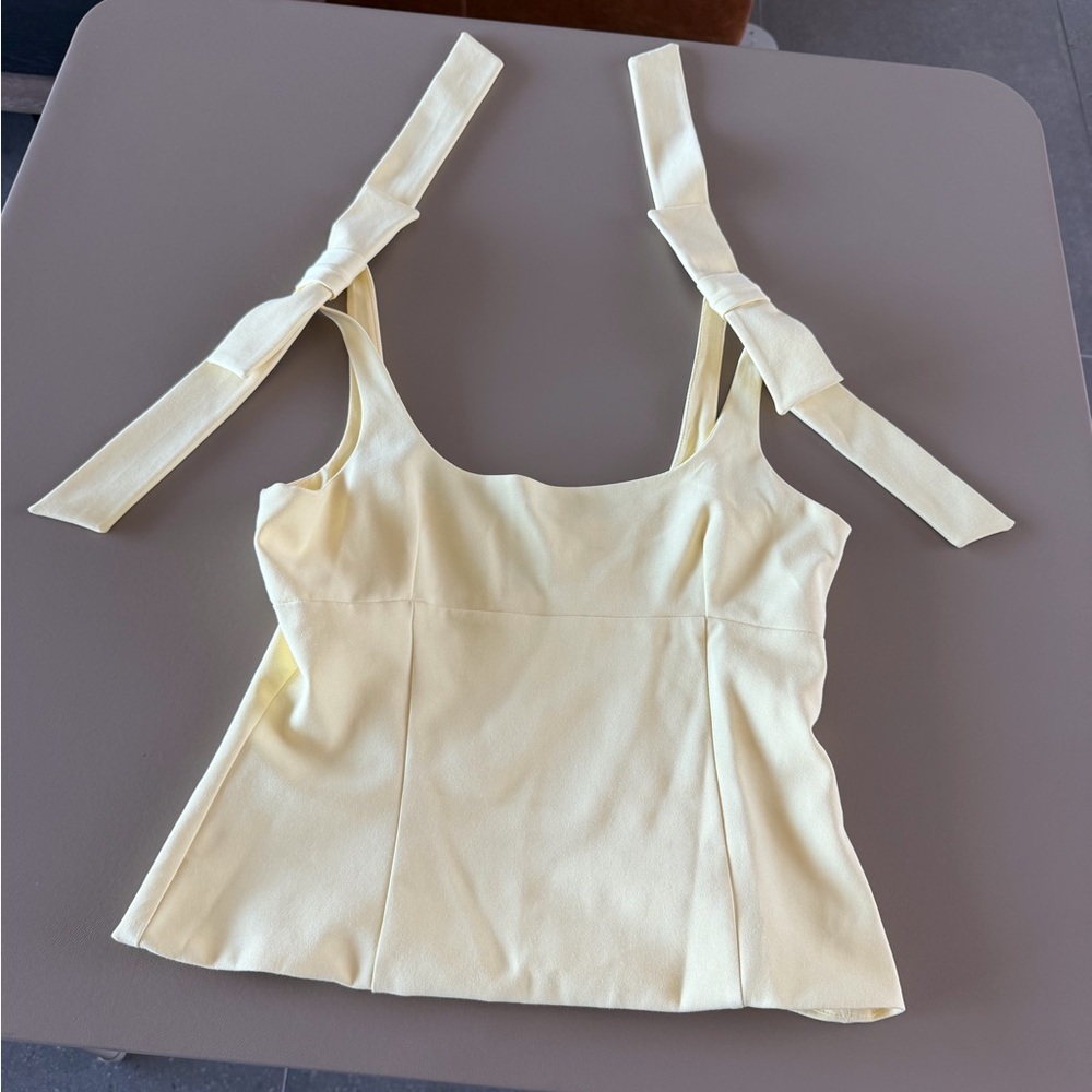 Zara Light Yellow Bow Detail Stretch Top - Picture 3 of 4